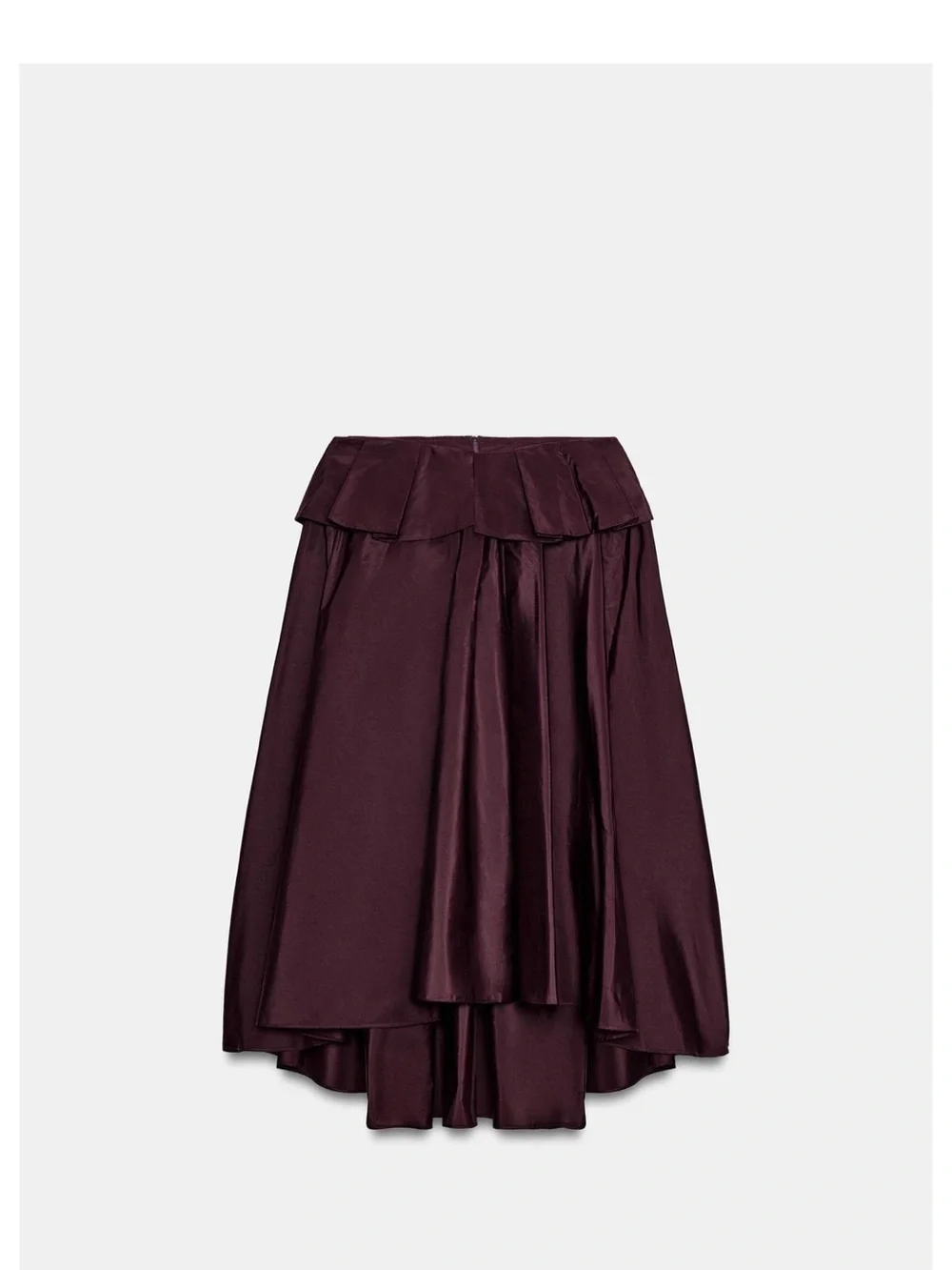 Zara Women's Burgundy Satin High-Low Ruffle Skirt ( skirt only)